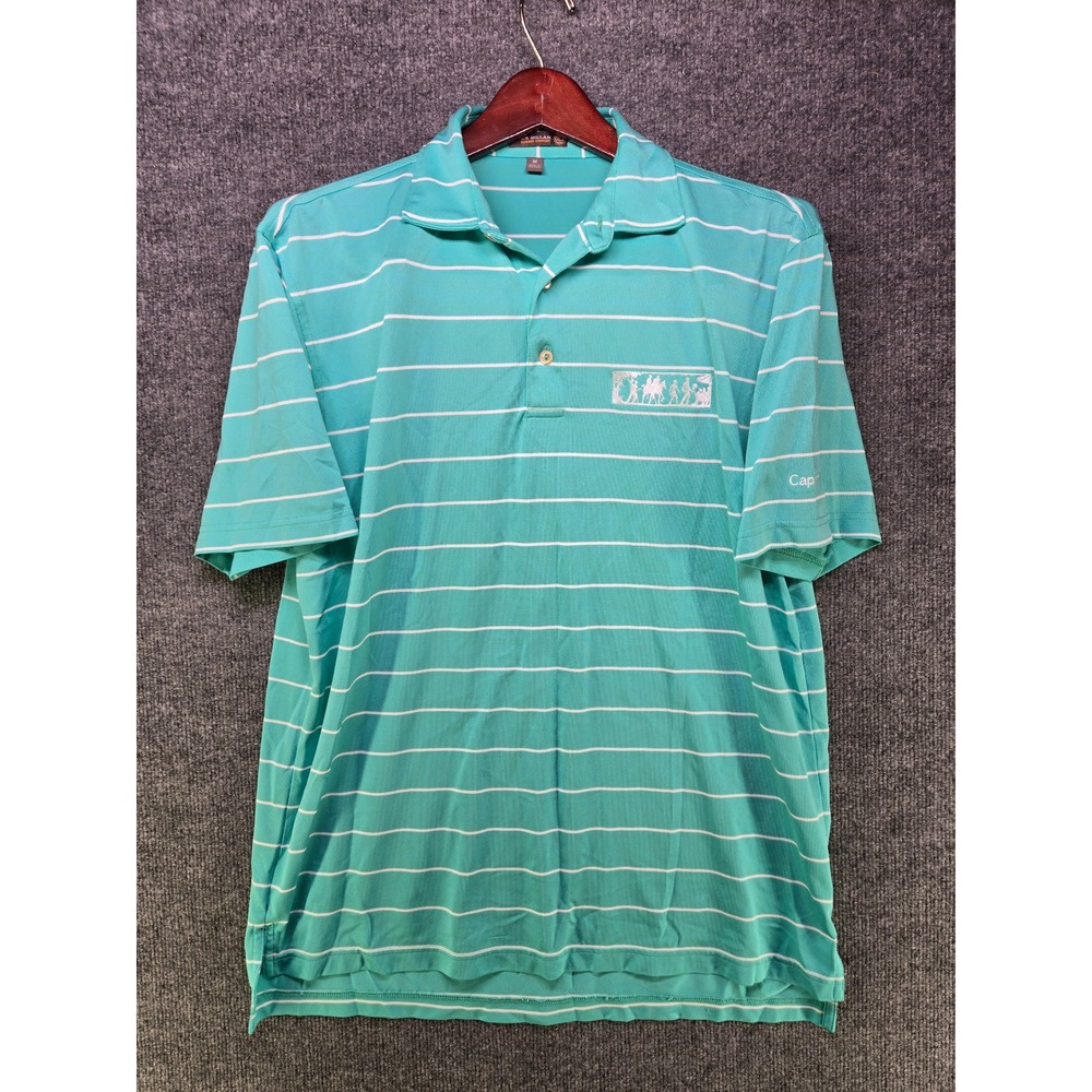 Peter Millar Summer Comfort Mens Polo Shirt Teal White Stripe Captains Cup M